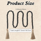 Wood Bead Garland 58 Inch Black Wooden Beads for Boho Farmhouse Table Home Decor with Tassel, Wooden Prayer Bead, Rustic Country Boho Wall Hanging Decor for Kitchen Modern Living Room Tray Vase Shelf