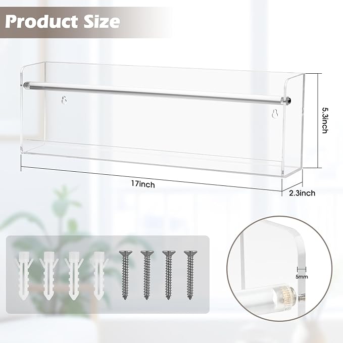 Clear Acrylic Wall Magazine Holder & Brochure Holder, Nursery Book Shelves for School Kids Room Waiting Room Living Room Office Home Display Decor (2 Pack 17 Inch)