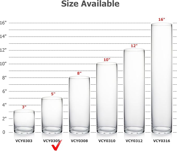 WGVI Quality Thick Clear Cylinder Glass Vase, 3" W x 5" H, Floral Container, Glass Candle Holder, Flower Vases, Wedding Centerpiece, Table Top Home Décor Accent, in Bulk Wholesale, 18 Pieces