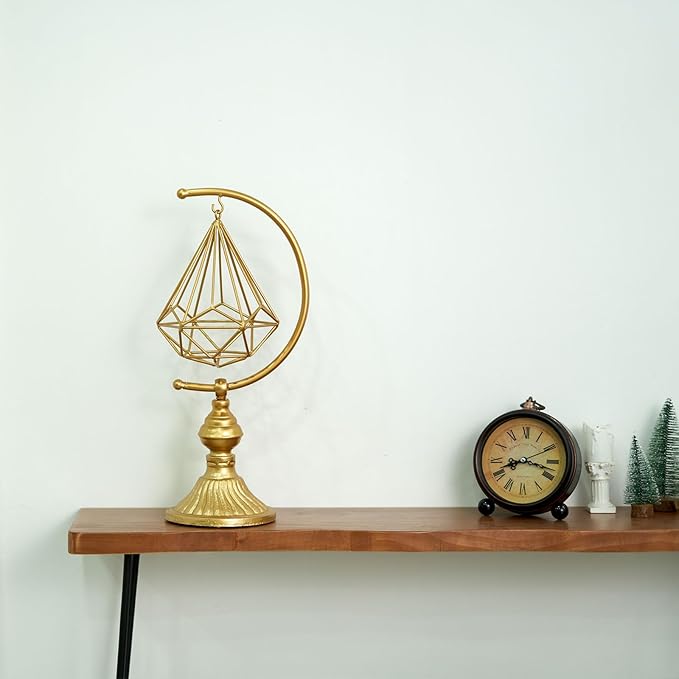 HLQMFHT 5.6" W x 16.3" H Metal Geometric Abstract Sculpture on Cast Iron Base,Metal Geometric Sculpture Decor Sphere, Tabletop,Living Room,Study,Bedroom,Home Decor