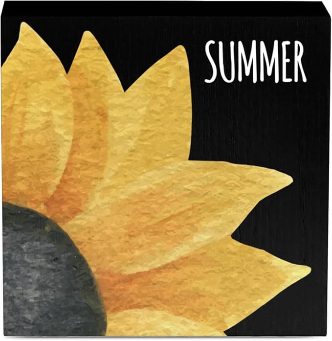 IYEZH Summer Decor Sunshine Wood Box Sign, Sunflower Summer - Rustic Country Wooden Square Sign, 5 x 5 Inches - Desk Decor, Wall Decor, Home, Office, Kitchen, Bathroom