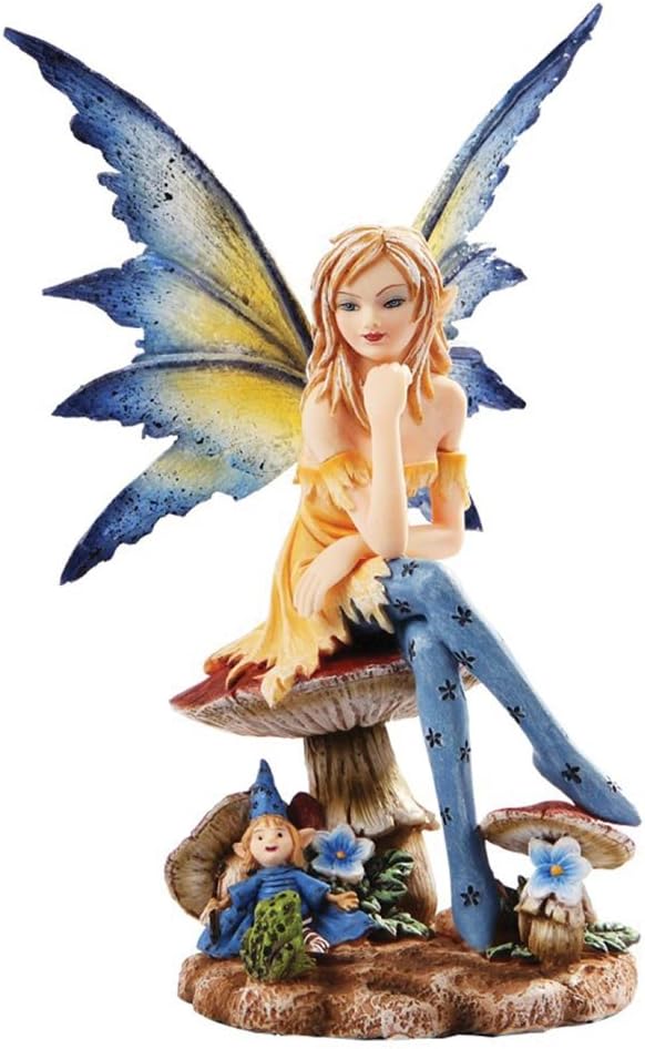 Pacific Giftware PTC 6 Inch The Magician Fairy Sitting on Mushrooms Statue Figurine