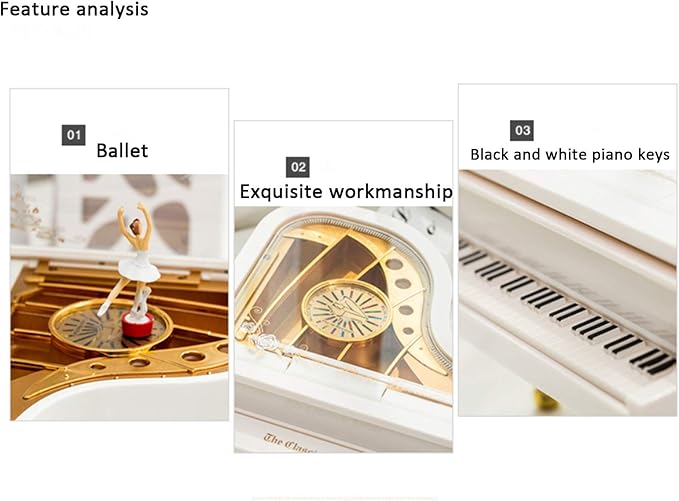 Hvogvok Ballerina Music Box，Piano Music Box for Women Girls White Valentine's Day Present Mechanical Classical Ballet Girl Dancing Music Box Birthday Present