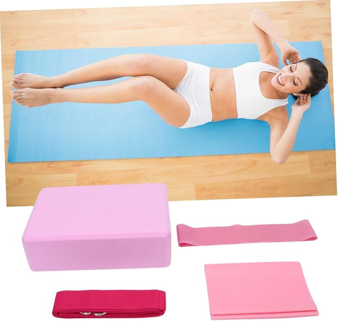4pcs Yoga Tool Kit Yoga Brick Latex Pull Towel Stretch Band Resistance Ring for Stretching Home Gym