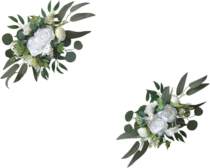 2X Wedding Arch Flowers Decorative Swags Floral Swag Welcome Sign Decoration for Party, White Flowers