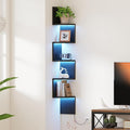 Qupui 5-Tier Tall Corner Shelf with LED Lights, 57 Inch Floating Wall Mounted Corner Shelf for Bedroom Living Room Bathroom, Black Bookshelf Display Stand with RGB Lighting