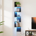 Qupui 5-Tier Corner Shelf with LED Lights, 49 Inch Floating Wall Mounted Corner Shelf for Bedroom Living Room Bathroom, Black Corner Bookshelf Display Stand with RGB Lighting