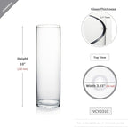 WGVI Quality Thick Weighted Clear Cylinder Glass Vases, 3" W x 10" H, Flower Bud Vase Skinny Narrow Floral Bouquet Container Centerpieces Tabletop Pen Brush Holder, Bulk Wholesale, 18 Pieces