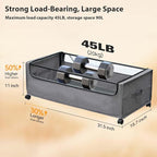 Under Bed Storage with Wheels, Rolling Under bed Storage with Metal Frame, Under Bed Shoe Storage for Space Saving, Zippered Clear Lid, Heavy-Duty Steel Base for Clothes,4XL 90L