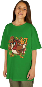 Dabbing Turkey 67 Funny Thanksgiving Pilgrim Kids Boys Girls Cool Swag Retro Fall Football Feast