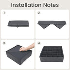 Drawer Organizer Clothes Set, 4 Pack Foldable Dresser Closet Dividers (6/8/7/24-Cell), Non-Woven Underwear & Sock Drawer Organizer, Bra/Tie/Belt Storage Bins (Dark Grey)