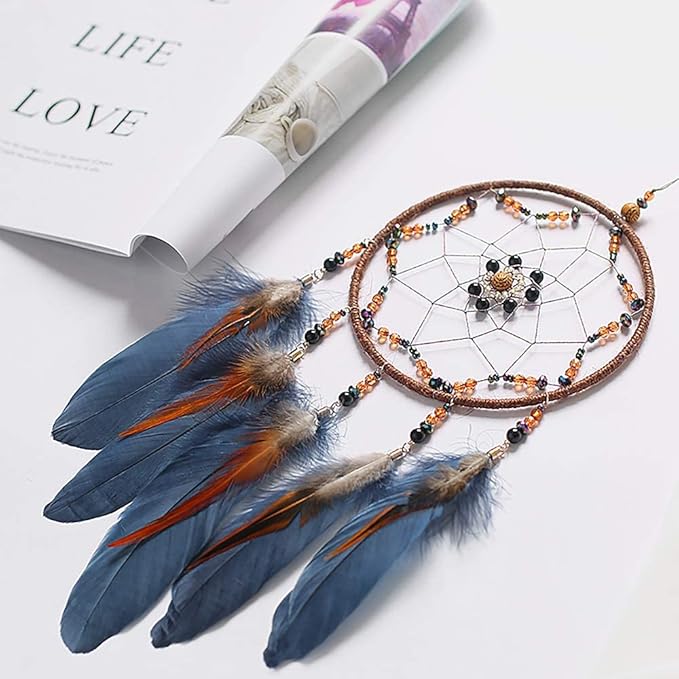 MOONFLY Dream Catcher Handmade Traditional Feather Dreamcatcher Hanging Home Wall Decoration Craft Ornament for Home, Bedroom, Kids, Boys Native American Style Décor (Star)