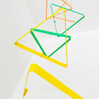 Tri-Tone Harmony Mobile: A Vibrant Orange, Green, and Yellow Hanging Décor with Six Dynamic Triangles