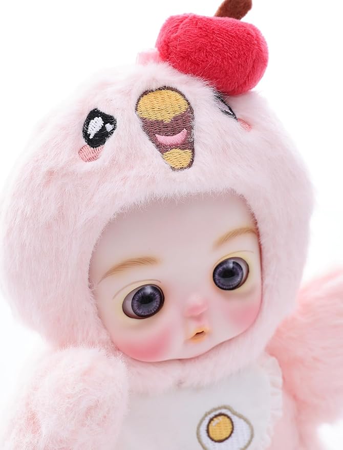6" Hand-Painted Porcelain Face Doll with Acrylic Cotton Body, Small Ceramic Collectible Doll for Shelf & Desk Decor, Aesthetic Home Display, Collectors & Unique Birthday Gift (Pink)
