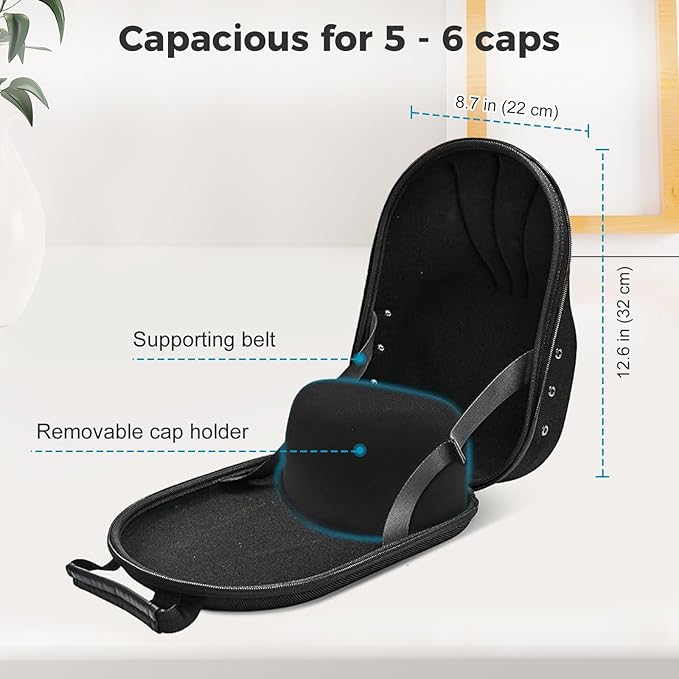 ProCase Hard Hat Travel Case for Baseball Caps, No-Crush Case Holds Up to 5-6 Hats, Adjustable Interior with Shoulder Strap for Travel, Hat Organizer Ball Caps Holder -Black