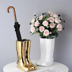 GLigeT Umbrella Stands Creative Boots Shape Umbrella Stand Holder Umbrella Bucket Umbrella Rack Barrel, Porcelain Ceramic Floor Vase Entryway Porch Indoor Umbrella Holder(Color:Gold)