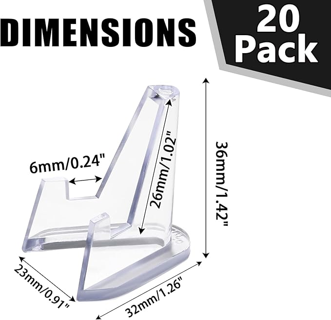 Bonsicoky 20 Pack Mini Clear Acrylic Easel Display Stands - Durable Display Holders for Coins, Card, Medals, and Collectibles - 1.4 Inch Tall