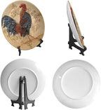 Rooster Decorative Ceramic Plates, 8 Inch, Rooster On A Khaki Background Round Display Plate, Decorative Plates with Stand, for Kitchen Party Coffee Table Decor Art
