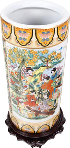ORIENTAL Furniture Warehouse 18" Satsuma Style Painted Porcelain Umbrella Stand