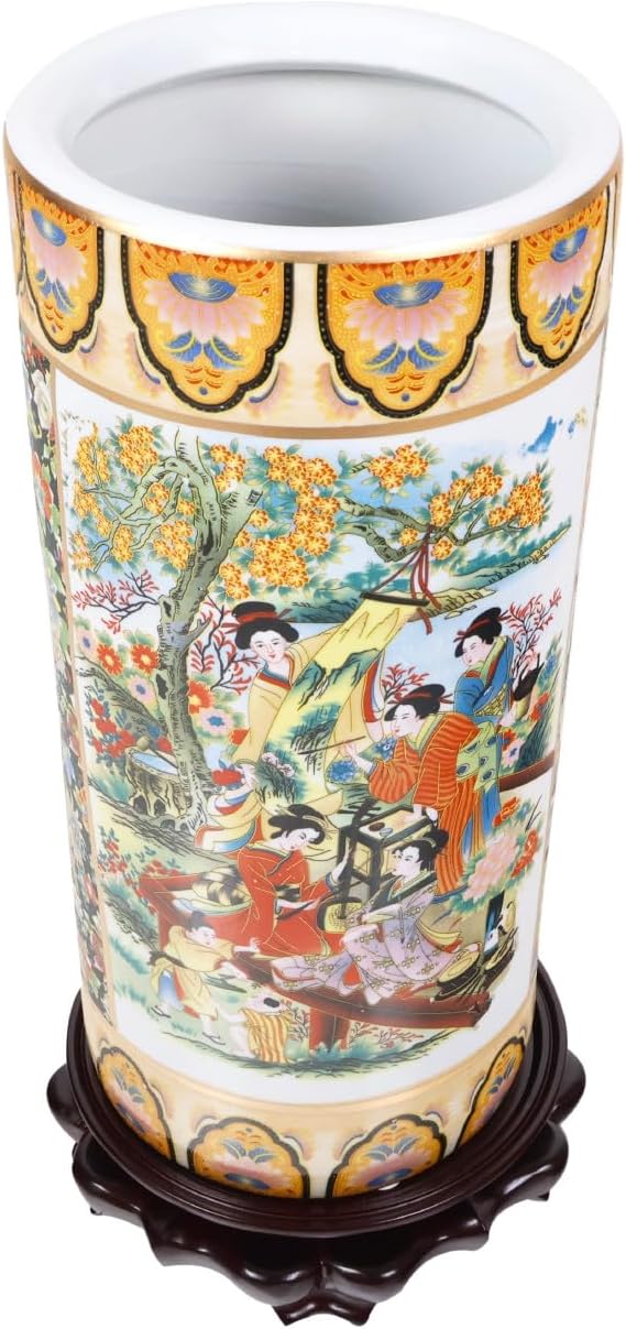 ORIENTAL Furniture Warehouse 18" Satsuma Style Painted Porcelain Umbrella Stand