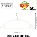 MIZGI Premium Clear Hangers with Gold Glitter (50-Pack) - Heavy-Duty Acrylic Suit Hangers with Gold Hooks - No Shoulder Bump Space Saving Clothes Hangers for Jackets, Coats, Dresses