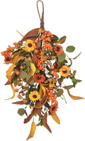 20 Inch Fall Harvest Swag, Artificial Fall Maple Swag Autumn Thanksgiving Day Halloween Decorative Teardrop, Halloween Wall Door Decor Sunflower Berry Fake Wreath (#1)