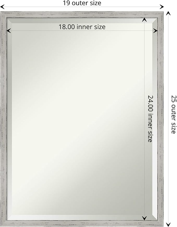 Amanti Art White Wall Mirror 25x19 Shiplap White Narrow Rectangle Bathroom Mirror for Wall Decor Living Room, Medium Cottage Wood Frame, Hangs Horizonally and Vertically, Bathroom Decor, Beveled Edge
