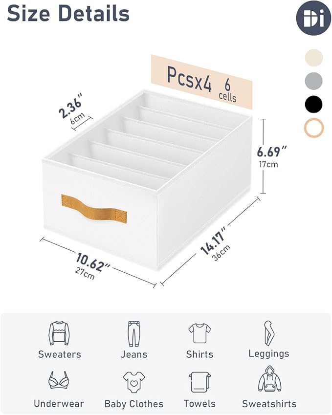 DIMJ Large Wardrobe Clothes Organizer - 4 Packs Fabric Closet Storage Organizer with Handles, Foldable Closet Organizers Dividers for Clothing Jeans Pants Sweater T-shirt