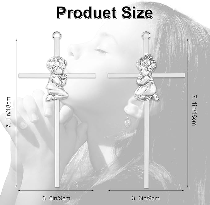 2 PCs Silver Baby Wall Cross Baptism Gifts for Boy and Girl Christening First Communion Dedication Gift for Baby Girls Goddaughter Religious Baptismal Children Crosses Gifts from Grandparents, 7in