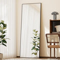 BEAUTYPEAK Full Length Mirror with Stand, 56"x21" Floor Mirror with Aluminum Alloy Thin Frame, ShatterVue Tempered Full Body Mirrors, Free Standing or Wall-Mounted Mirrors for Living Room, Black