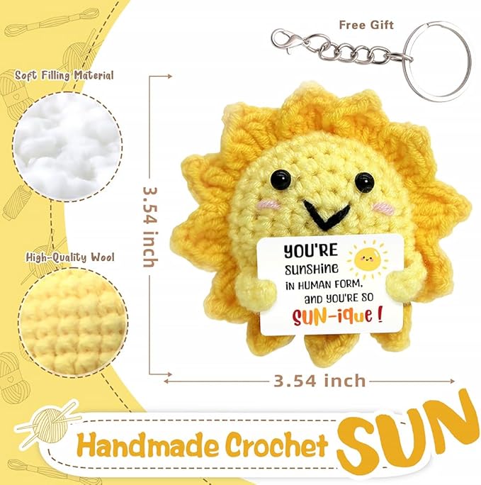 Positive Crochet Sunshine Dolls - Sunshine Gifts for Women, Men & Friend, Handmade Emotional Support Dolls, Uplifting Crochet Emotional Support Buddies | Encouraging Cheer Up Gifts for Anxiety Relief
