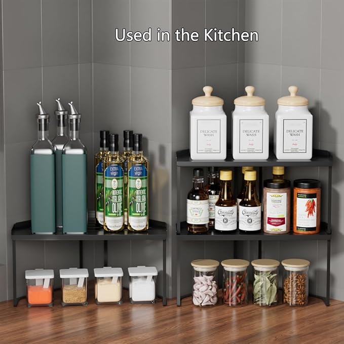Stackable Metal Kitchen Corner Cabinet Organizer,Kitchen Corner Shelf with Non-Slip Mat,Bathroom Corner Organizer,Storage Shelf rv Must Haves for Cabinet/Bathroom/Countertops/Utensils