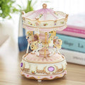 Carousel Music Box with 3 Rotating Horses, Color-Changing LED Lights, Wind-Up Clockwork 18-Note Melody, Small Resin Tabletop Decor, 5.9" Tall x 3.93" Dia (Purple)