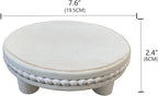 dwellington Farmhouse Beaded Wood Pedestal Tray Decor, 7.6” Round Vintage Display Stand, Decorative Accent Display Riser for Kitchen, Bathroom Small Items (White)