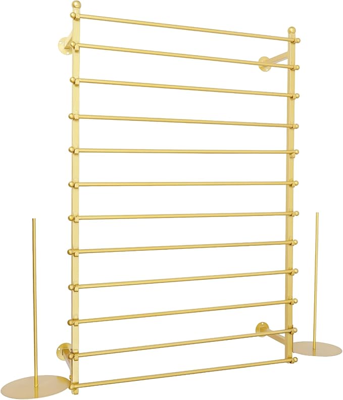 12-Tier Wall Mounted Scarf Rack, Scarf Display Rack, Towels Storage Hanger, Commercial Hijab Scarf Holder Organizer Space Saving for Retail Stores, Boutiques, Home (Gold, 31.5in Width)