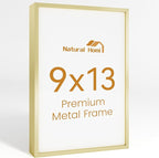 9x13 Aluminum Metal Picture Frame,Tempered Glass Gold Photo Frame 9x13 for Family Photo,Posters,Art,Document to Wall Mount Horizontally or Vertically