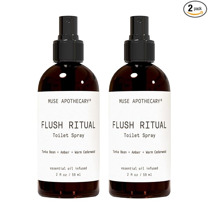 Muse Apothecary Flush Ritual - Aromatic & Refreshing Toilet Spray, Use Before You Go, 2 oz, Infused with Natural Essential Oils - Tonka Bean + Amber + Warm Cedarwood, 2 Pack