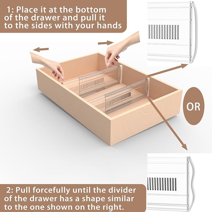 8 Pack Adjustable Drawer Dividers for Clothes,4" High Clear Expandable From 13-21" Drawer Organizers, PC Plastic Separators for Dresser/Bedroom/Bathroom/Kitchen/Office Storage,Easy to Assemble