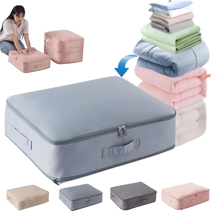 Space Saving Self Compression Organizer, 2025 New Ultra Space Saving Self Compression Organizer, Heavy Duty Moving Bags, Storage Tote for Space Saving (Blue, Large)