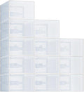 NEWBULIG 12 Pack Clear Shoe Storage Boxes, Shoe Organizer for Closet with Lid, Durable PE Transparent Shoe Containers Ideal for Sneakers, Heels & Boots, White