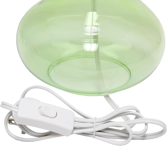 Simple Designs LT2063-GRW Glass Raindrop Table Lamp with Fabric Shade, Green with White Shade