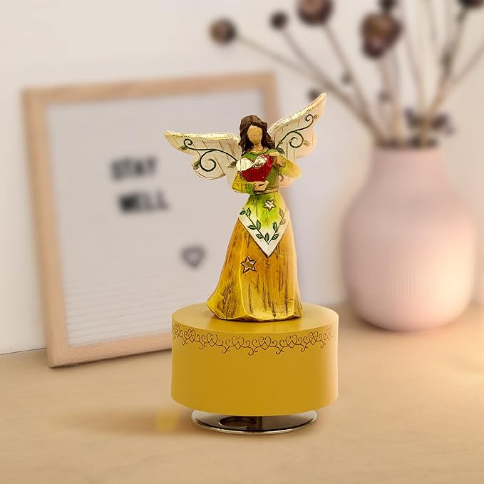 Music Box, Guardian Angel Musical Box Figurine Holding Heart, Sculpted Hand-Painted Music Boxes Figures Wind Up Angel Musical Boxes for Women Girls in Christmas Birthday Anniversary