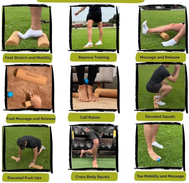 EVERYMATE 4-in-1 Cork Balance Board Kit, Foot & Ankle Strengthener with Massage Roller/Ball, Toe Resistance Bands, Storage Bag, for Enhance Mobility & Prevent Falls Improve Foot Function for Home/Office/Gym