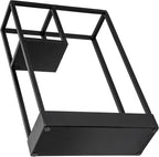 MyGift Modern Black Metal Entryway Umbrella Rack with Geometric Design, 13 x 5-inch Wide Rectangular Freestanding Cane Umbrella Holder with Shelf for Small Umbrellas and Bottom Drip Catch Tray