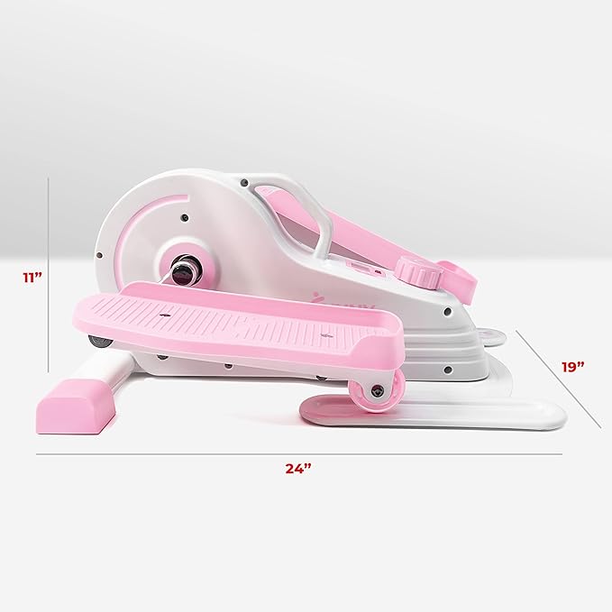 Sunny Health & Fitness Under Desk Pedal Elliptical Machine, Adjustable Resistance Leg Exerciser Home Workout While Sitting for Seniors, Optional Motorize or in Pink with SunnyFit App via Bluetooth