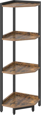 Hzuaneri Corner Shelf Stand, Corner Bookshelf, Storage Standing Shelf Unit with Metal Frame, Plant Stand, Bookcase for Living Room, Home Office, Bedroom, 4-Tier Rustic Brown CS05801B