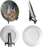 Rooster Decorative Plate Holder, 6 Inch, Rooster Hen Chicks Foraging Round Display Plate, Hanging Decorative Plate with Display Stand, for Kitchen Party Coffee Table Decor Art
