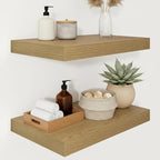 Vivelove 12 Inch Deep Floating Shelves 16 inch Long, 2 Inch Thick Wall Shelves with Invisible Brackets, Shelf for Bedroom Bathroom Living Room Kitchen Office Home Decor, Modern Shelf Set of 2, Oak