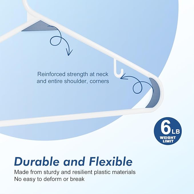 HOUSE DAY White Plastic Hangers 30 Pack, Plastic Clothes Hangers with Built-in Strap Hooks, Space Saving Slim Hanger for Closet Organizers and Storage, Durable Clothing Hanger for Shirts Blouses Tops