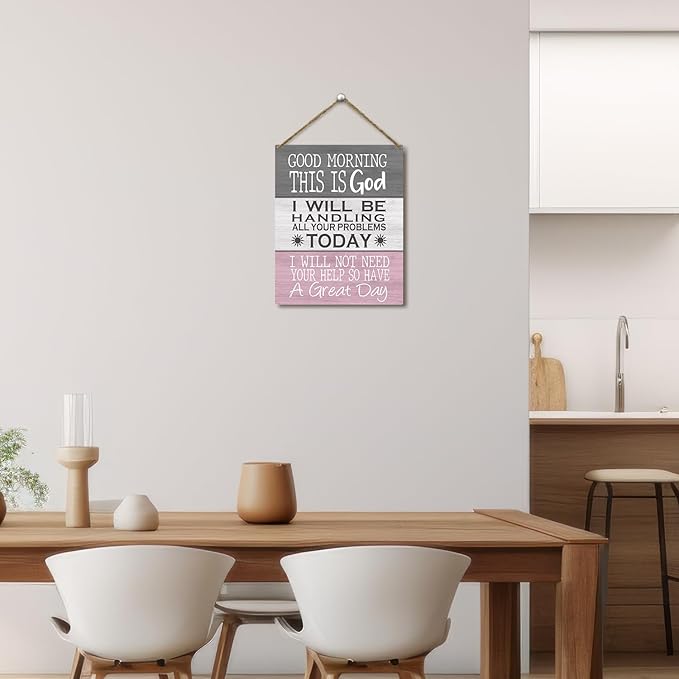 Christian Gift Bible Gifts Religion Gift for Women Men Home Decor Good Morning This is God Inspirational Wood Hanging Sign Plaque with Rope Wall Office Bedroom Shelf Decor -30